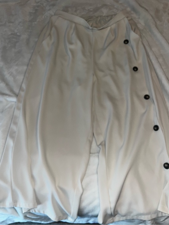 MELLODAY Pants - MELLODAY Off-White Wide-Leg Pants with Side Button Detail